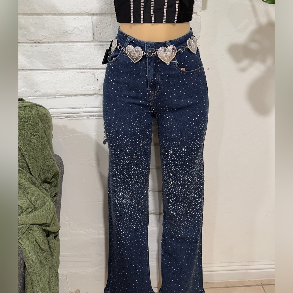 Women's Boot Cut Jeans with Rhinestone Detailing